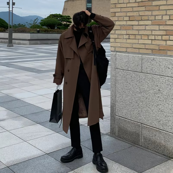 Men's Long Spring Trench Coat, Modern Korean Style Windbreaker Overcoat
