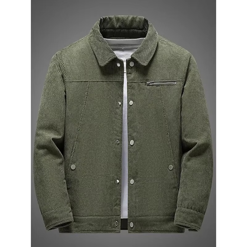 Men's Corduroy Fleece-Lined Cotton Coat for Autumn and Winter