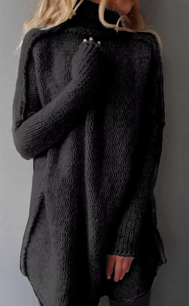 Women's Grey Pile Collar Sweater Pullover — Long Sleeve Autumn Top