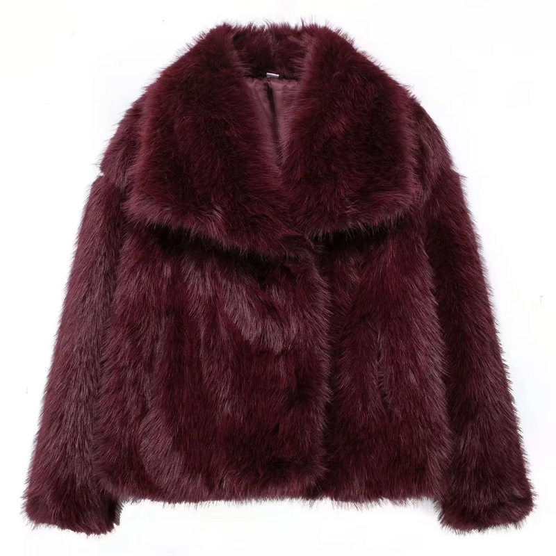 Women’s Elegant Faux Fur Coat, Fluffy Long Sleeve Lapel Jacket for Autumn and Winter