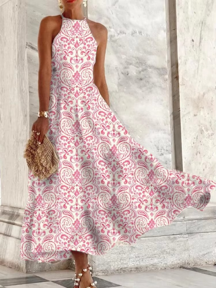 Summer Elegant Sleeveless Halter Maxi Dress for Women