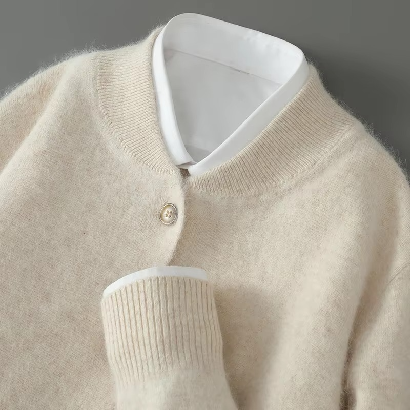 Men's Mink Cashmere Stand Collar Cardigan Sweater, Loose Fit Knitted Coat