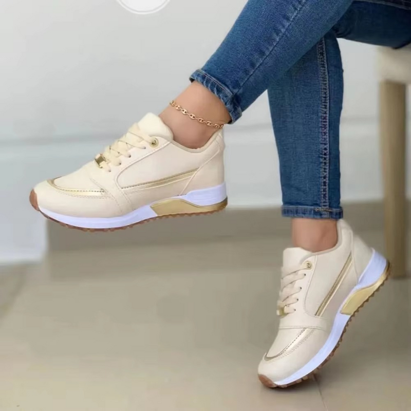 2025 Round Toe Thick Sole Casual Fashion Sneakers with Gold Stripe