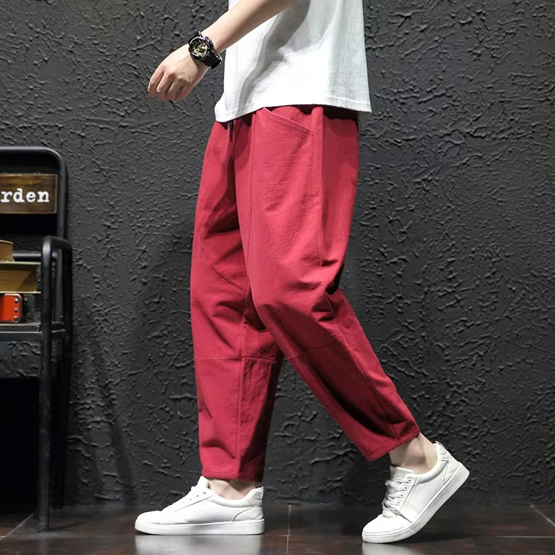 Men’s 100% Cotton Japanese Style Cropped Pants, Loose Summer Casual Fit up to 5XL