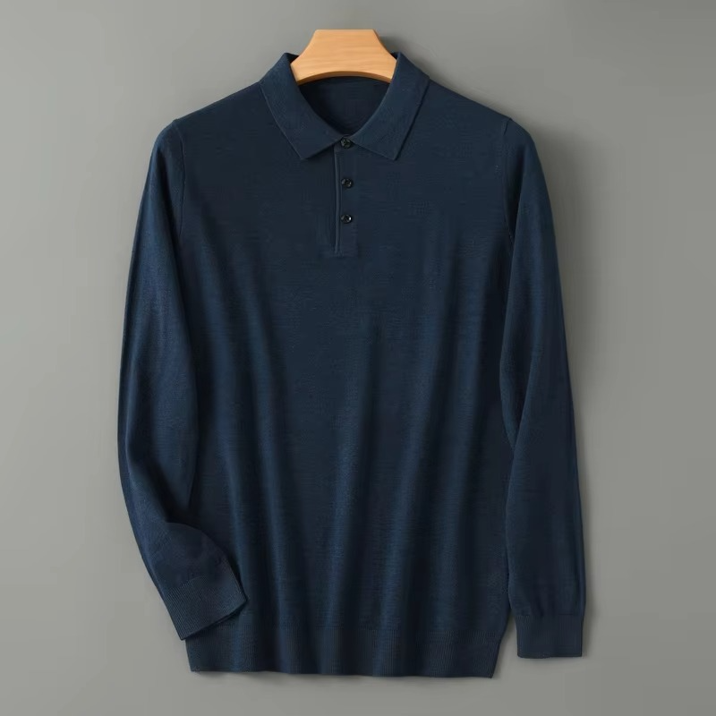 Men's Merino Wool Polo Collar Sweater Pullover
