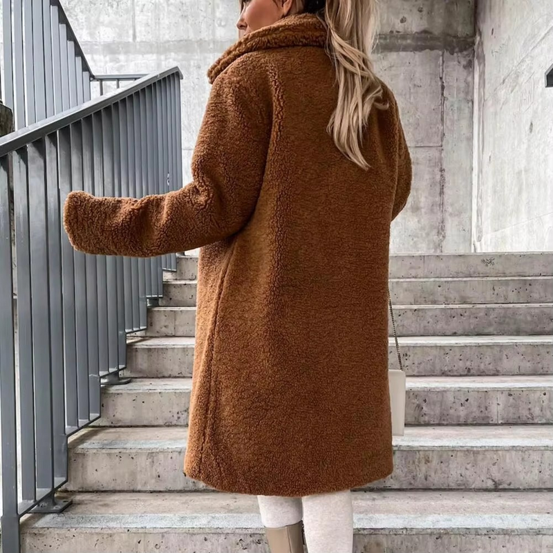 Women's Long Teddy Faux Fur Winter Trench Coat Oversized Warm Outwear