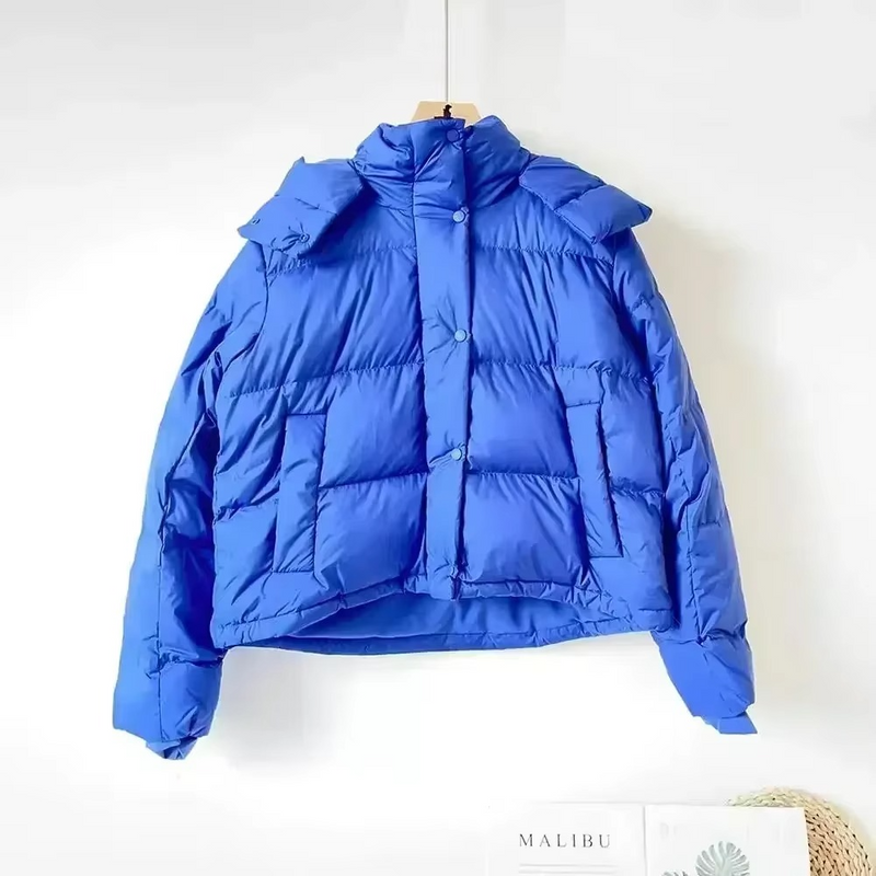 Women's Winter Down Jacket with Detachable Hood, Thickened Puff Coat