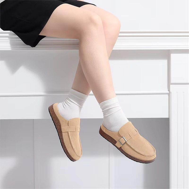 Suede Comfort Clogs for Women Adjustable Buckle Soft Insole Casual Flat Mules