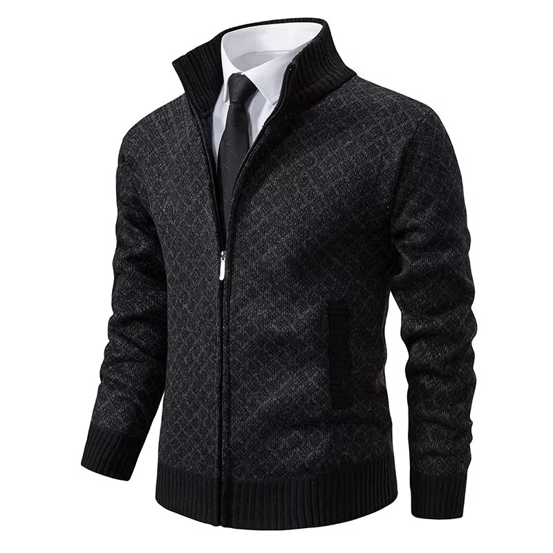 Men's Knitted Stand Collar Zipper Cardigan Sweater Casual Loose Fit
