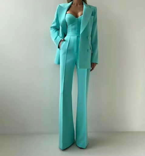 Women's Three Piece Autumn Suit Set with Blazer, Corset Pants, and Camisole Top