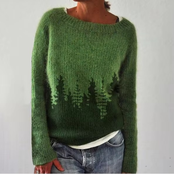 Loose Fit Round Neck Color Block Knitwear Women's Pullover Sweater Casual Long Sleeve
