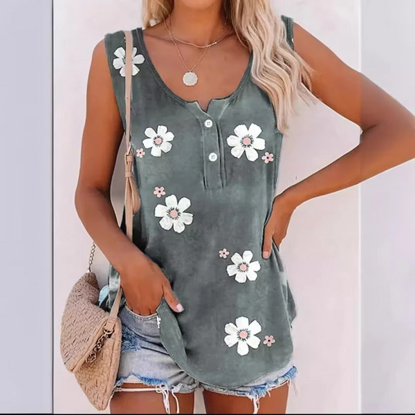 Floral Print Sleeveless Round Neck Women's Casual Vest