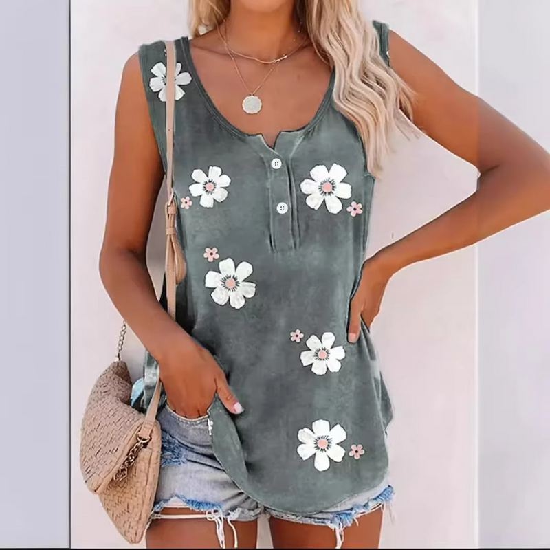 Floral Print Sleeveless Round Neck Women's Casual Vest