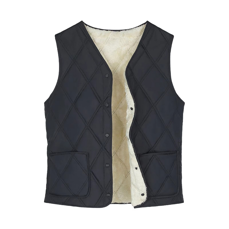 Men’s Padded V-Neck Vest, Solid Color Casual Warm Waistcoat with Pockets