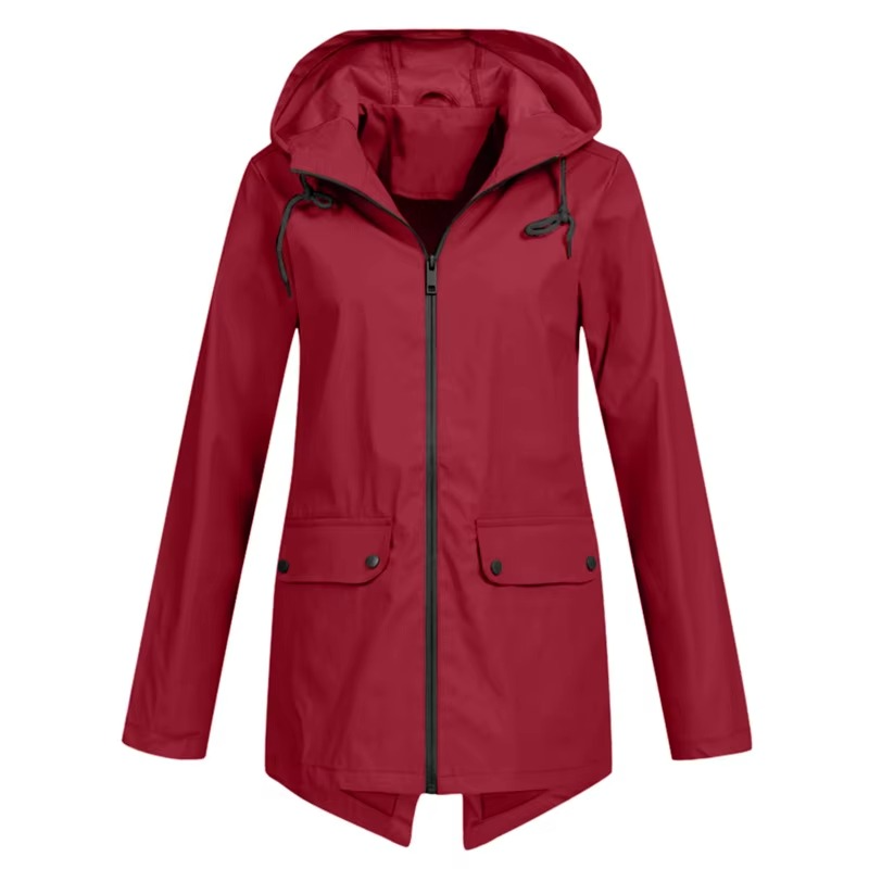 Women's Waterproof Hooded Velvet-Lined Windbreaker Trench Coat for Autumn and Winter