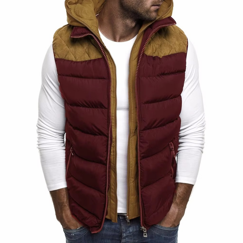 Men's Hooded Winter Sleeveless Jacket – Warm Zipper Vest with Embroidery