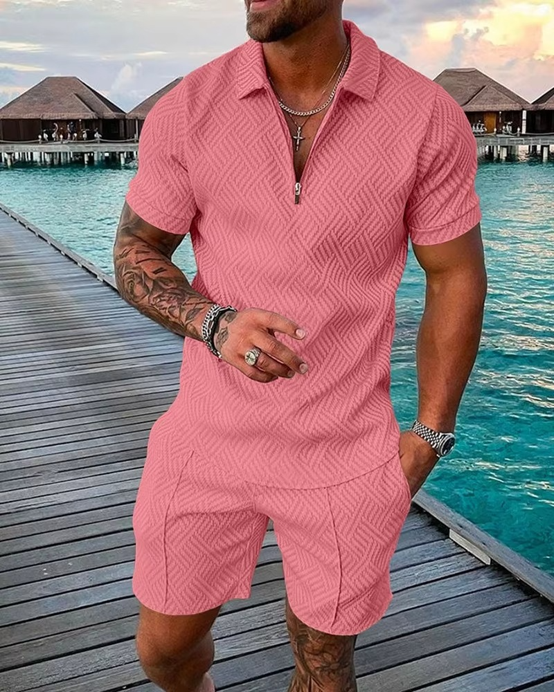 Men’s Summer Hawaiian Polo & Shorts Set – 3D Printed Streetwear Outfit