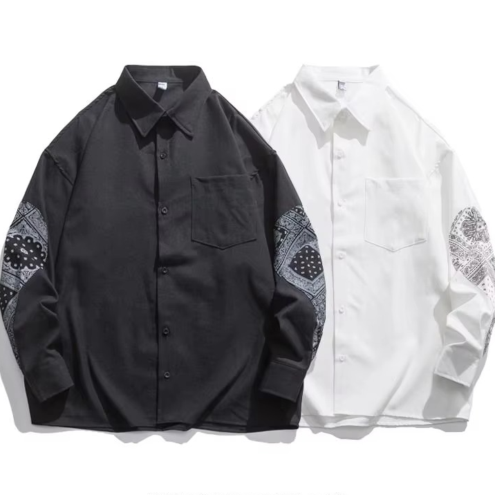 Men's Flower Patchwork Lapel Long Sleeve Streetwear Shirt