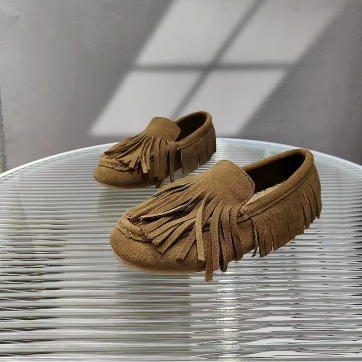 Women's Spring 2024 Mossy Cowhide Tassel Flats