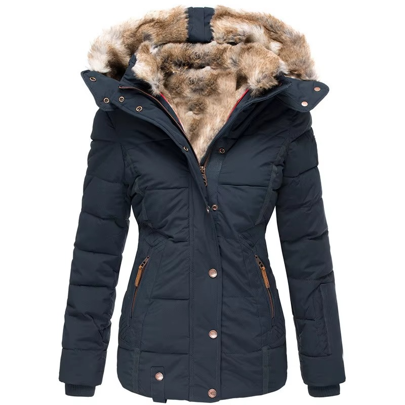 Women’s Luxury Winter Wool-Cotton Padded Hooded Parka Jacket