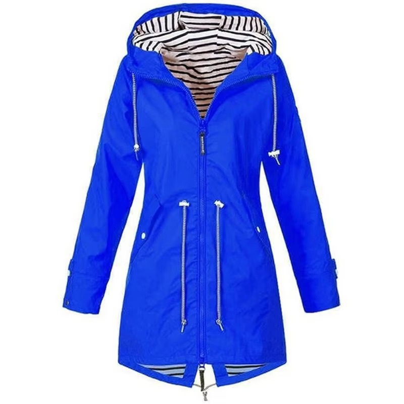 Womens Lightweight Waterproof Rain Jacket With Adjustable Drawstring For Everyday Outdoor Wear