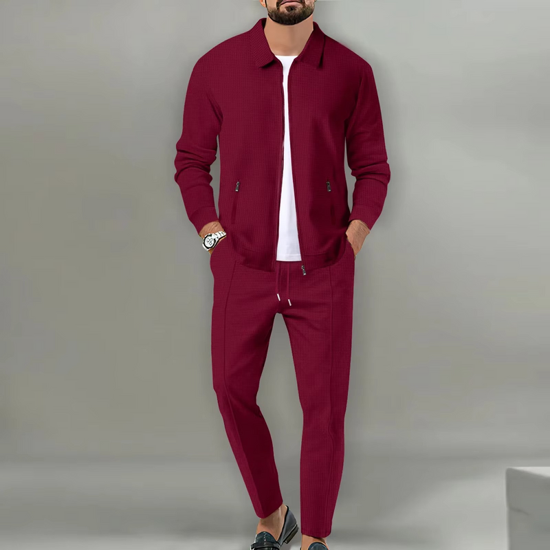 Men's 2-Piece Set Long Sleeve Polo Jacket Shirt with Matching Drawstring Pants