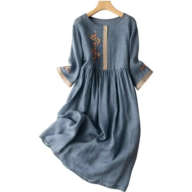 Elegant Cotton Linen Sleeveless Summer Dress, Chinese Ethnic Inspired French Silhouette