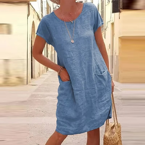 Women's Relaxed Fit Solid Color Pocket Dress for Effortless Summer Style