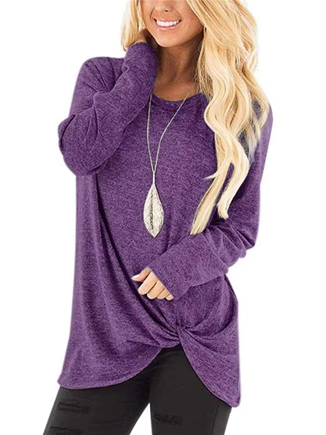 Women’s Cold Shoulder Long Sleeve Twist Knot Casual Tunic Top
