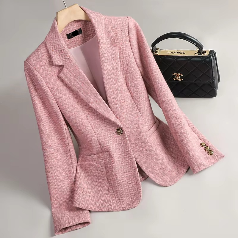 Women's Retro Wool Blazer Coat for Autumn and Winter