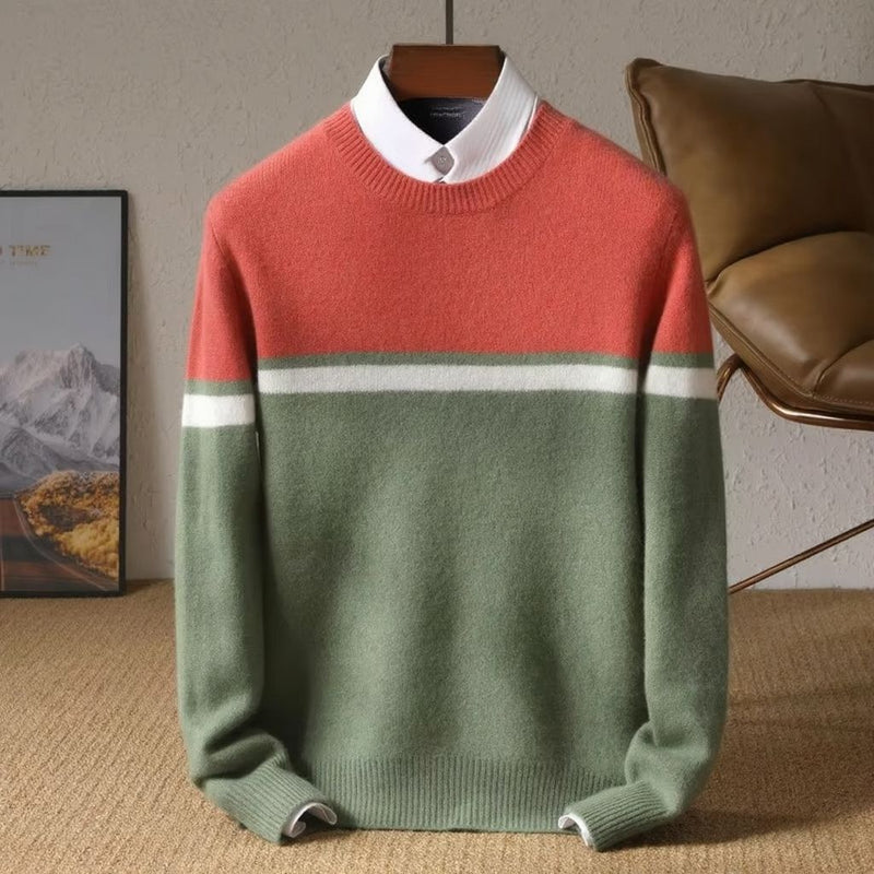 Men's 100% Merino Wool Sweater with Contrast Panel Design
