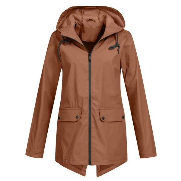 Women's Waterproof Hooded Velvet-Lined Windbreaker Trench Coat for Autumn and Winter