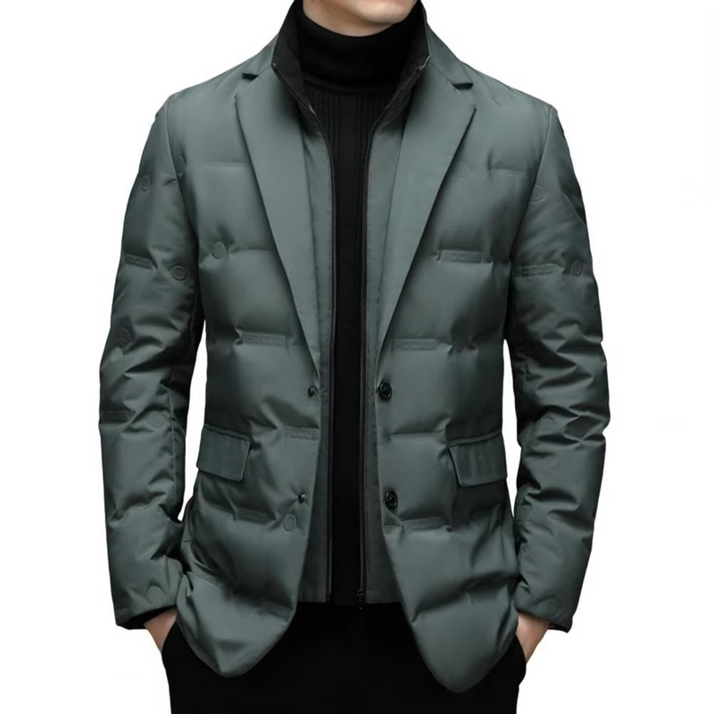 Men’s High Collar Winter Cotton Suit Coat with Zipper and Quilted Outer Layer