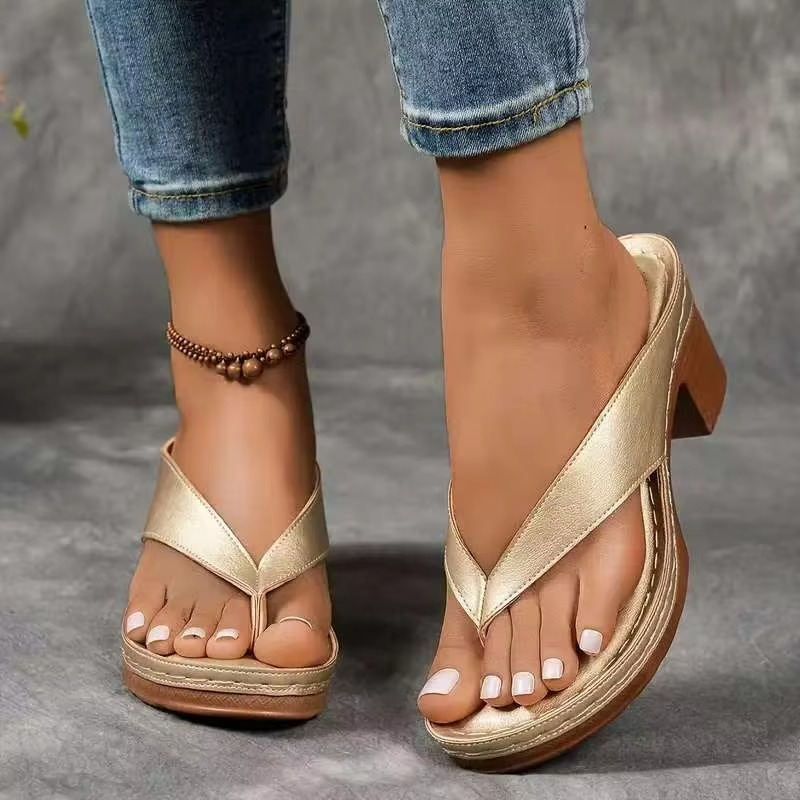 Summer 2025 Women’s High Heel Clip Toe Sandals, Plus Size Up to 11, Thick Heel Slippers