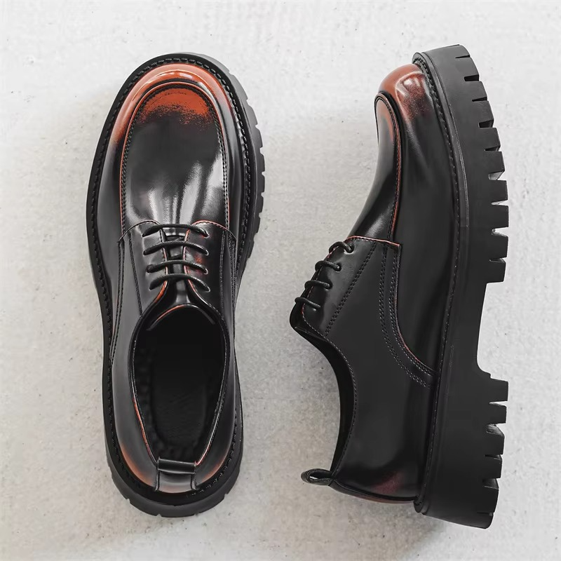 Men's Business Casual Leather Derby Shoes with Lace-up Design and Elevated Thick Sole