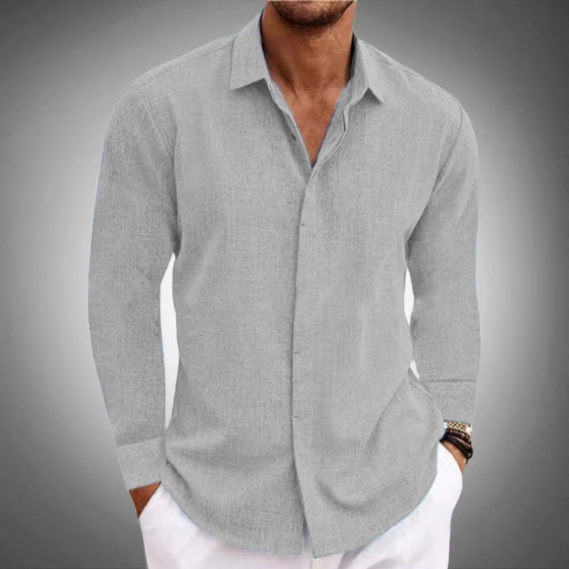 Men's Classic Solid Color Long Sleeve Button-Down Shirt