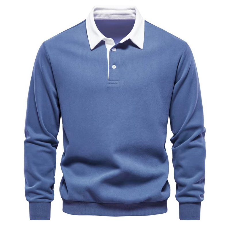 Autumn Polo Neck Cotton Sweatshirt for Men, Casual and Social Wear
