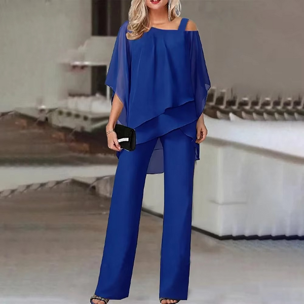 Women's Summer Two-Piece Set, Bat Sleeve Camisole Top with Sloping Shoulder and Loose Casual Irregular Pants