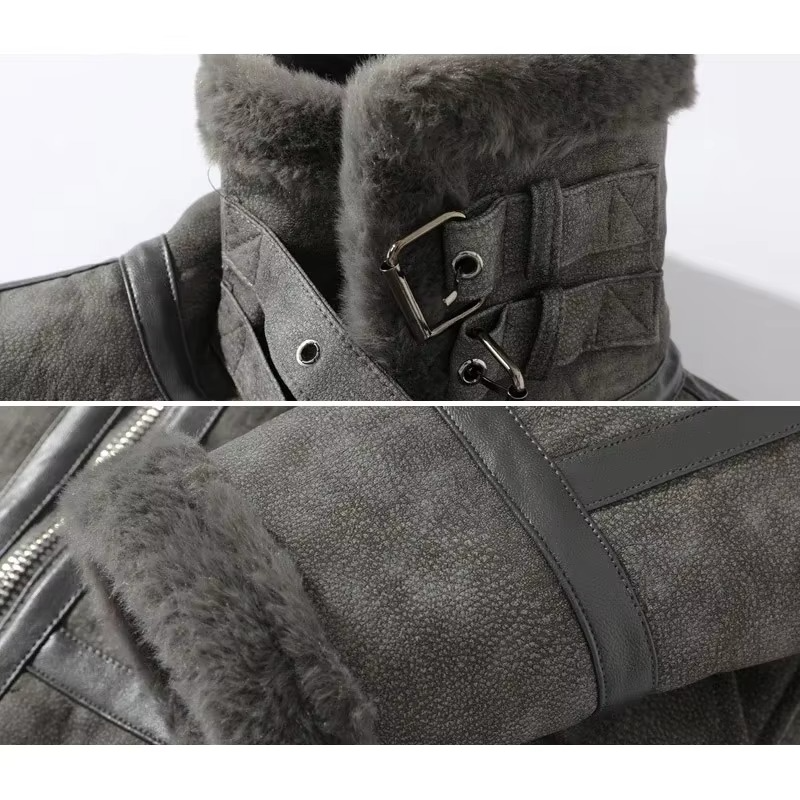 Men's Suede Leather Winter Jacket with Artificial Lamb Wool Lining