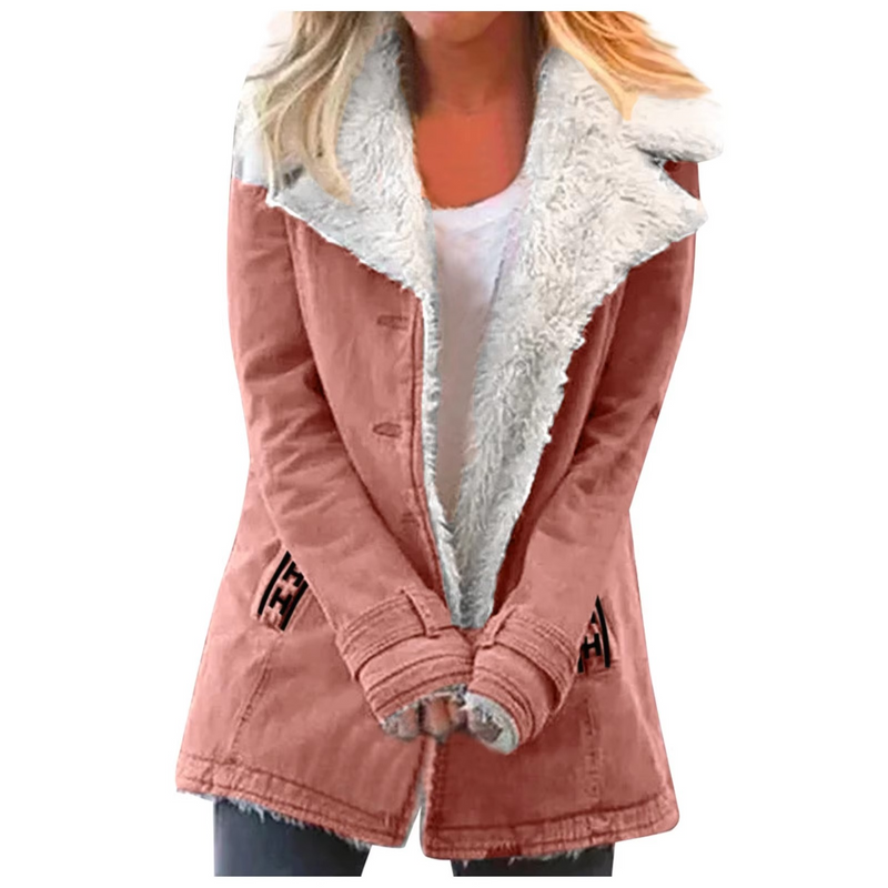 Women's Plus Size Fleece Button Jacket with Collar and Pockets
