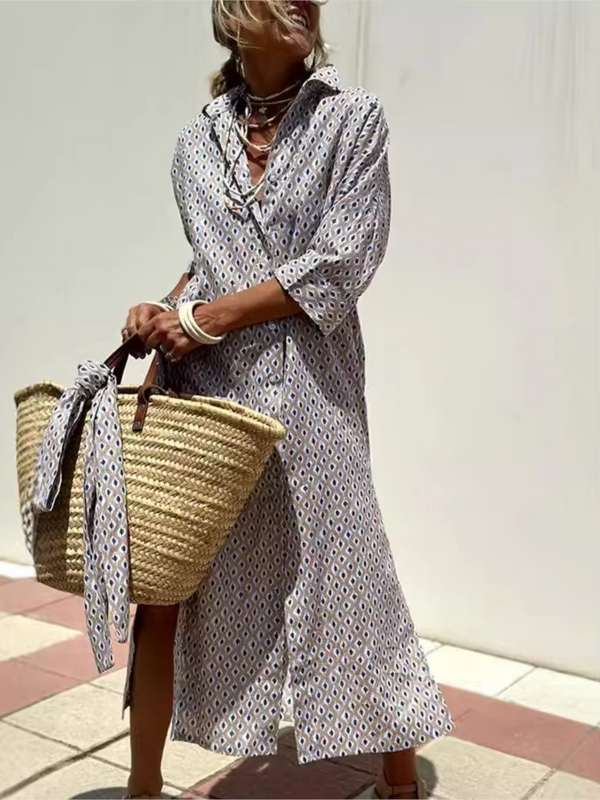 Elegant Striped Long Sleeve Shirt Dress for Women