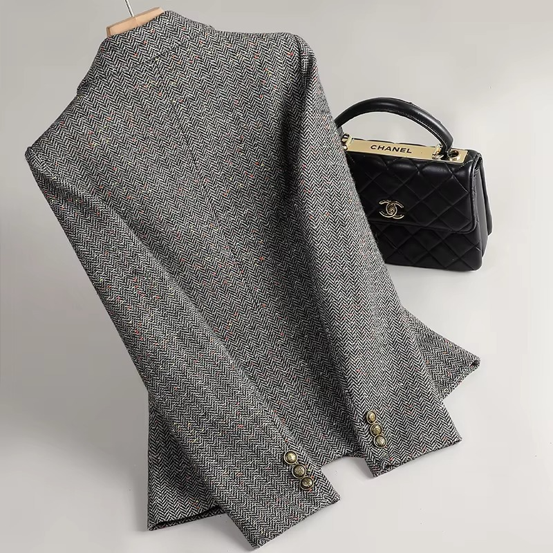 Women's Retro Wool Blazer Coat for Autumn and Winter