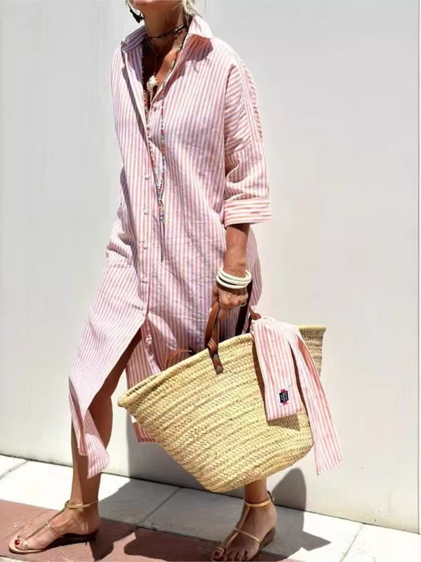Elegant Striped Long Sleeve Shirt Dress for Women