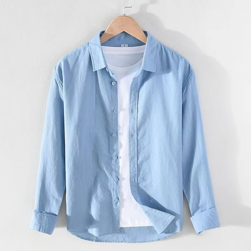 Men's Vintage Linen Stand Collar Long Sleeve Shirt, M-3XL Lightweight Streetwear Button-Up