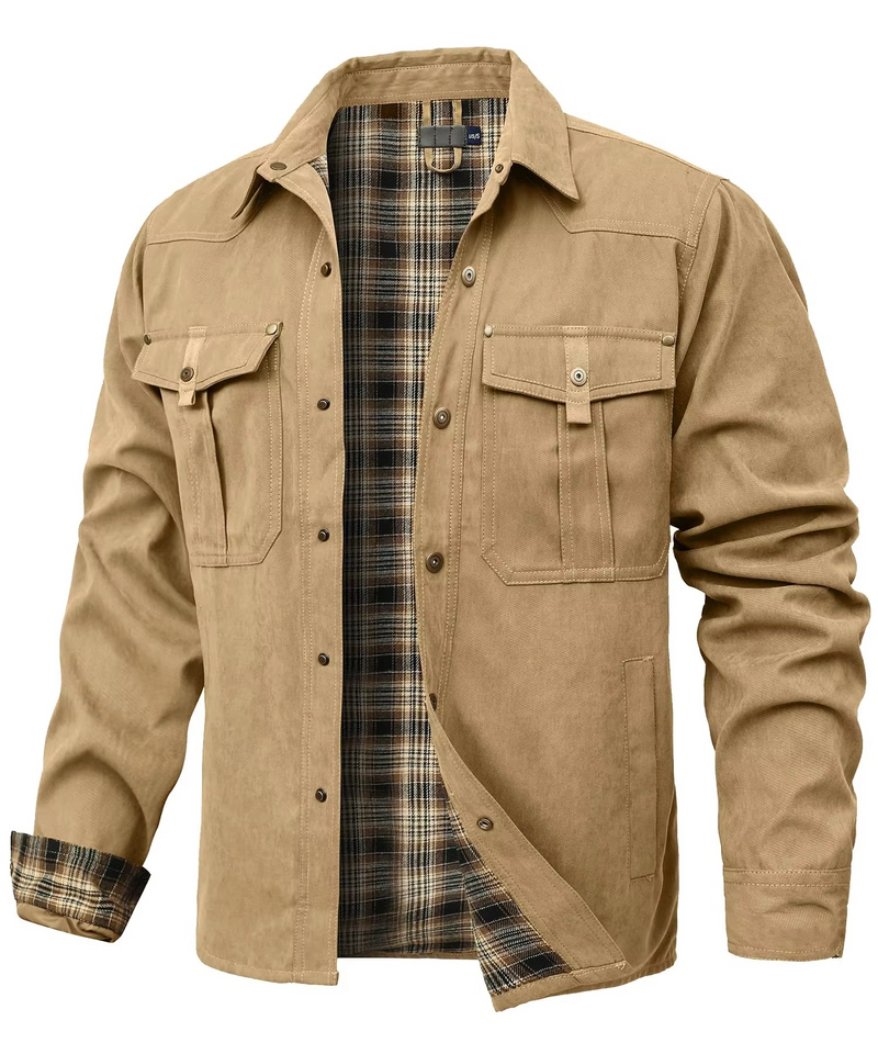 Men's Flannel Lined Shirt Jacket Western Style Snap Button Overshirt