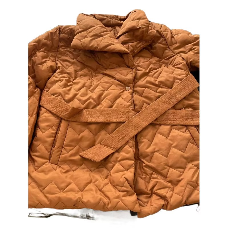 Women's Lightweight Quilted Cotton Jacket with Lapel and Tie Waist