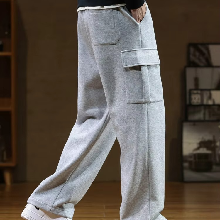 Men's Cotton Multi-Pocket Drawstring Sweatpants, Loose Straight Fit, Up to 8XL