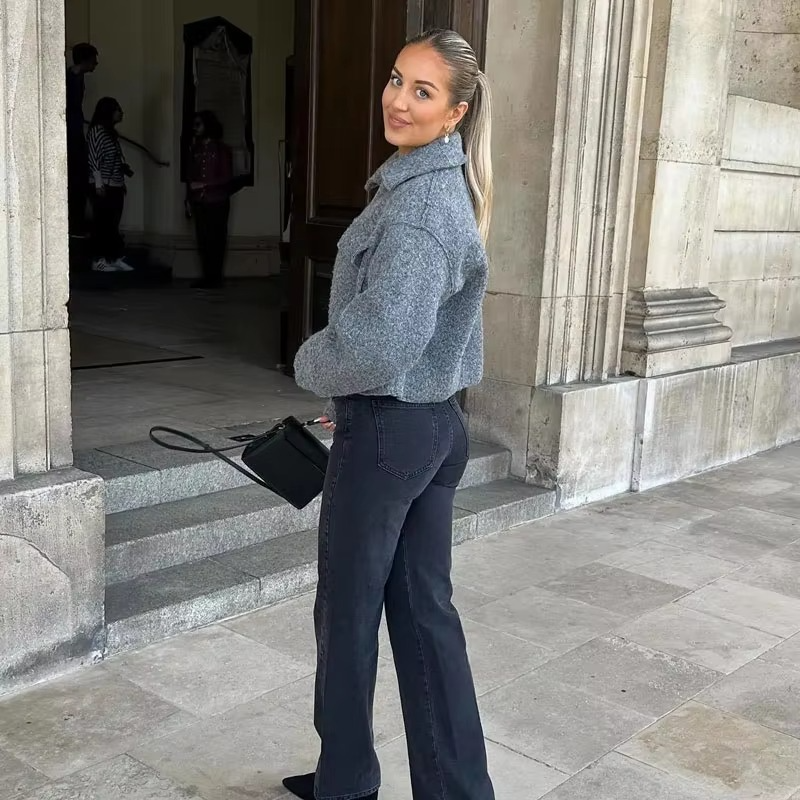 Tweed Cropped Jacket for Women – Chic Autumn Winter Short Zip Coat