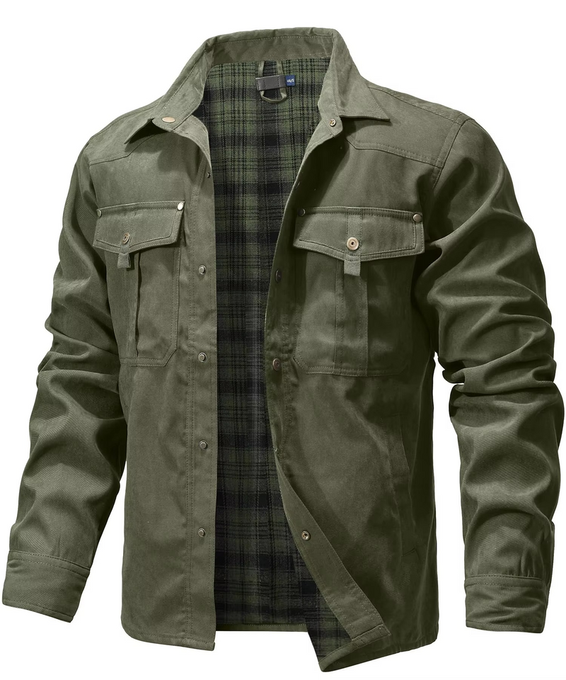 Men's Flannel Lined Shirt Jacket Western Style Snap Button Overshirt
