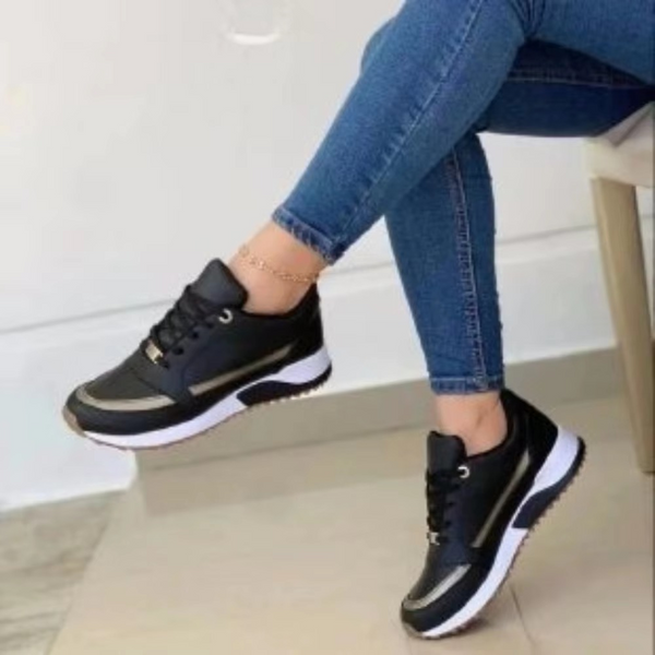 2025 Round Toe Thick Sole Casual Fashion Sneakers with Gold Stripe